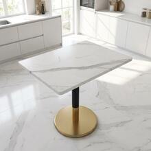 Modern Rectangular Dining Table For 2 People, Small Kitchen Table With White Marble-Effect Wooden Top And Black Metal Pedestal Base, Negotiation Table With Gold Frame For Dining Room, Kitchen, Office And Meeting Room, 80 X 60 Cm - 黑與白 - 查看 12