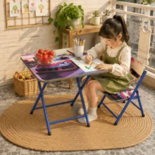 Foldable Children's Table And Chair Set With Cute Patterns, Sturdy Metal Frame, Children's Desk Suitable For Writing, Drawing, And Playing - Set D - View 6