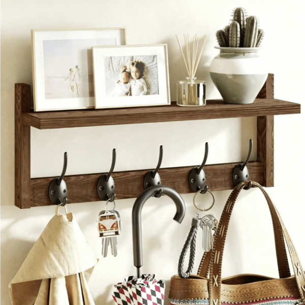 Wall Hook With Shelf - Wooden Entryway Storage Rack With 5 Double Hooks, Vintage Wall-Mounted Coat Rack, Suitable For Bathroom, Living Room, Bedroom