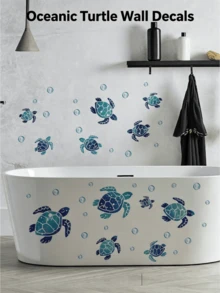 1 Peça Adesivo de Parede com Gradiente Azul-Verde, Céu Estrelado, Oceano, Tartaruga Marinha e Bolhas, À Prova d'Água & À Prova de Umidade, Removível Sem Deixar Rastros, Autoadesivo, Adequado para Portas de Vidro de Banheiro, Banheiras, Azulejos de Chuveiro. Adesivo de Decoração DIY para Porta de Vidro de Banheiro, Banheira, Quarto, Suprimentos de Decoração Doméstica, Presente de Aniversário & Formatura. - Adesivos de parede - Visão 5