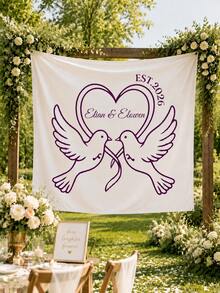 客製化婚禮橫幅「Love Birds」主題，適合情侶派對與婚前慶祝懸掛背景布 - 彩色 - 查看 4