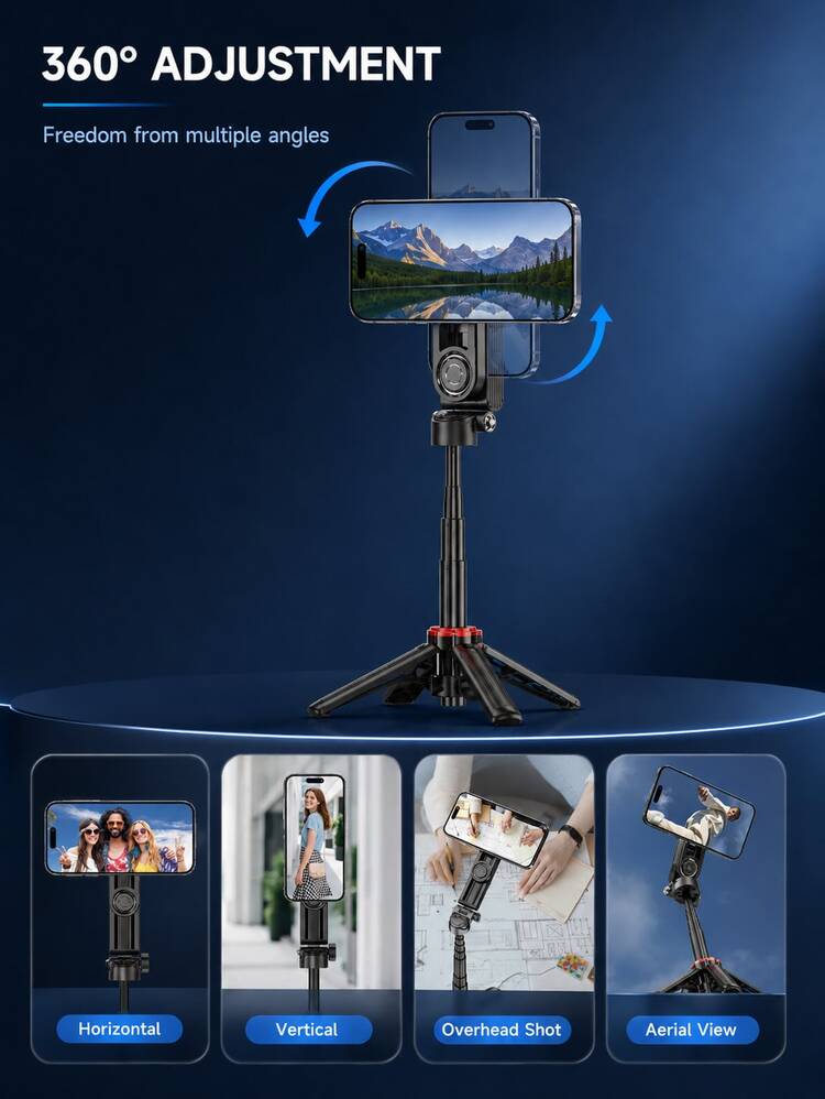 AXNEN 磁吸自拍棒三腳架 附無線藍牙遙控器，可伸縮手機三腳架支架，360°旋轉手機夾，兼容 Android 及大多數智慧型手機，適合旅行、戶外、直播與 Vlog 錄影 - 均碼 - 查看 8