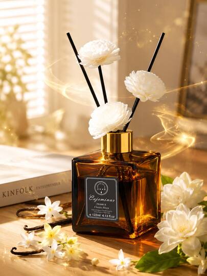 Hotel Style Flameless Reed Diffuser Set, Natural Jasmine, Gardenia, Strawberry, Vanilla Essential Oil, Suitable For Home Bedroom Bathroom Living Room Office Indoor Fragrance, Elegant For Valentine's Day, Wedding, Birthday, Housewarming, Christmas And Daily Indoor Decoration