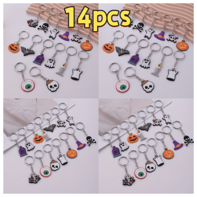 14pcs Halloween Keychain Women's Bag Key Chain Anime Holiday Keychain