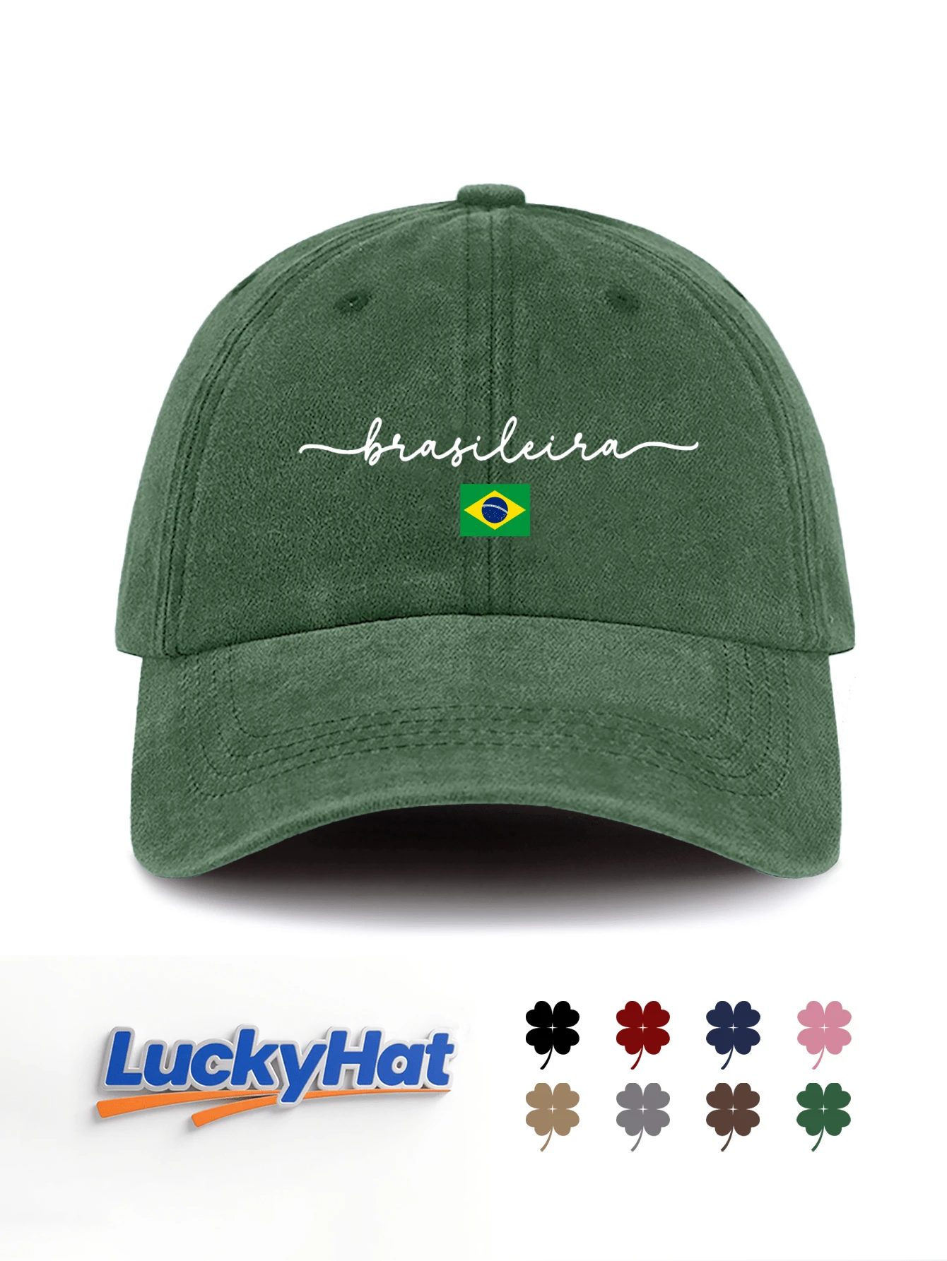 水洗復古棒球帽，附 Brasileira 圖案，巴西女孩驕傲風格老爹帽，中性 Y2K 街頭風遮陽帽，適合夏季海灘旅行