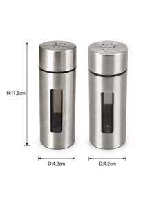 3Pcs Set Stainless Steel Salt And Pepper Shaker Set, Spice Container Set, 2 Refillable Seasoning Jars With Clear Windows And Holder, For Home Kitchen, Dining Table And Restaurant, Kitchen Accessories - Silver - View 8