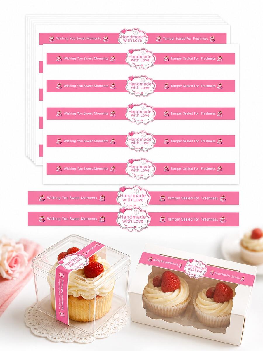 100pcs Pink Handmade Sealing Stickers, Tamper-Evident Packaging Labels, Suitable For Baking Bags, Cookie Boxes, Candy Snack Bags, Party Gift Packaging, Gift Wrapping, Dessert Table Supplies - Packaging Sealing Sticker - View 1