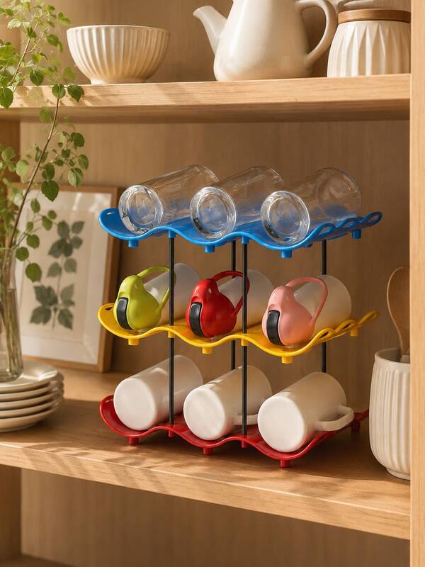 Estante organizador apilable para botellas de agua, organizador de botellas de vino, organizador de botellas ondulado de varias capas para encimera, organizador de botellas de agua para gabinete y refrigerador, estante de vino para refrigerador para despensa de cocina, adecuado para vasos, tazas & botellas de vino
