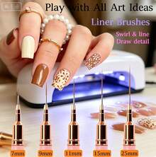 Professional Detail Nail Paint Liner Brush Set,5 Small Polish Design Technique Nail Tip Fine Line Stripe Brush,/9/11/ 15/20mm Tight Body Length Brush Nail Drawing Pencil Nail Kit Nail Supplies Nail Stuff Nail Tech Supplies - Pink - View 6