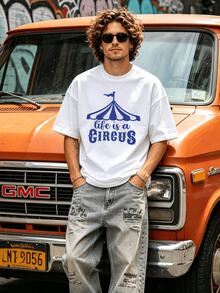 Herren Sommer Lässig Weiches Rundhals Kurzarm-Shirt, Life Is A Circus Blau Muster Grafik Frühling und Sommer Kleidung. Weiß - Weiss - Übersicht 1