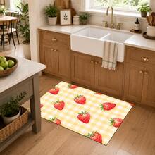 1pc, Home Decor, Strawberry Plaid Pattern Printed Floor Mat, Diatomaceous Earth Kitchen Rug, Kitchen Mat, Floor Mat, Easy To Clean, Printed Rectangular, Suitable For Living Room, Bedroom, Hallway, Bathroom, Laundry Room - Polyester Carpet, Suitable For Indoor And Outdoor Home Decor - Multicolor - View 5