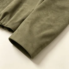 Women's Faux Leather Decorated Collar Shoulder Jacket, Loose Fit, Hidden Button Design, Relaxed Hem, Casual Outerwear - Army Green - View 7