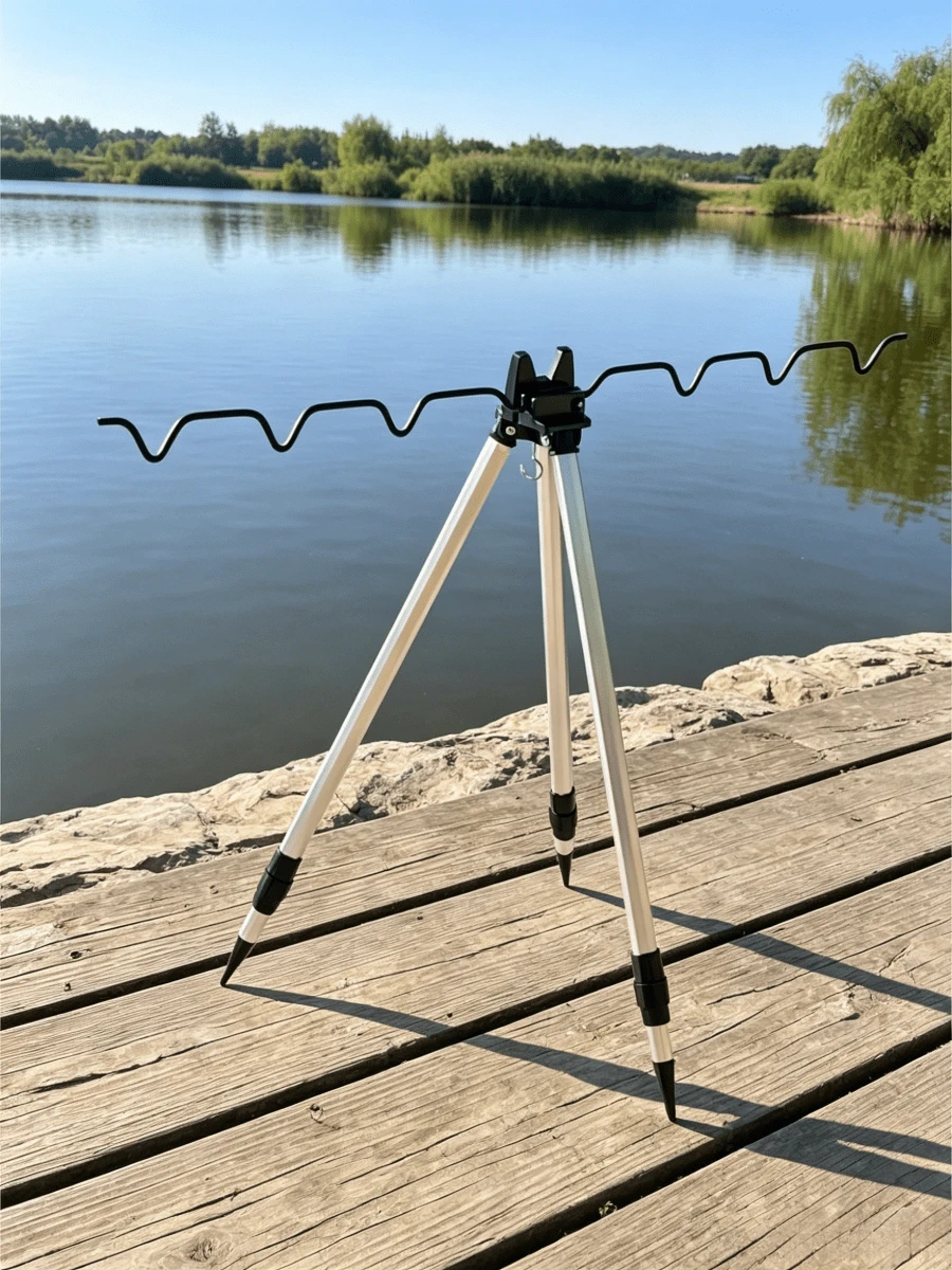 1pc Adjustable Aluminum Fishing Rod Holder, Portable And Foldable, Triangular Fishing Rod Stand, Can Hold Multiple Fishing Rods, Sturdy And Durable, Suitable For Lakes, Rivers, Angling, Stable Outdoor Bank Fishing Bracket - Multicolor - View 1