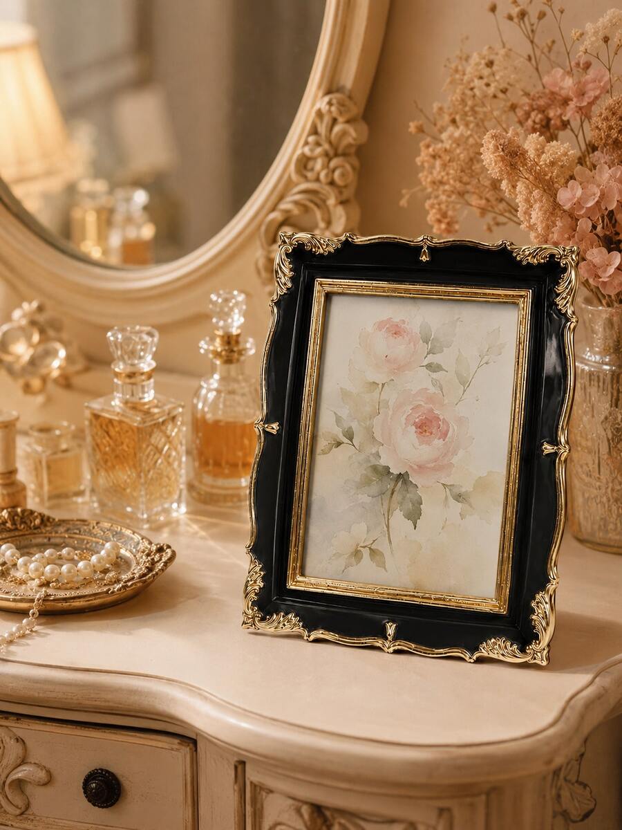 Vintage Black & Gold Picture Frame, Luxurious Baroque Style 5x7 Inch Photo Frame, Antique Desktop Frame, Suitable For Bedroom, Living Room, Fireplace Mantel, Desk And Wedding Decor - Multiple Models 2 - View 1
