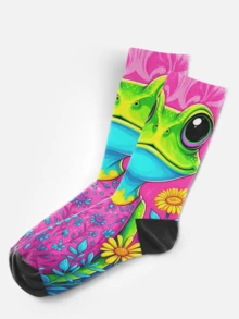 Cool 360° Printed Men's Socks - Street Style Socks, Fun Frog, Colorful, Animal Socks, Durable, Fun Socks, Suitable For Daily, Holiday And Party Occasions - Rose Red - View 7