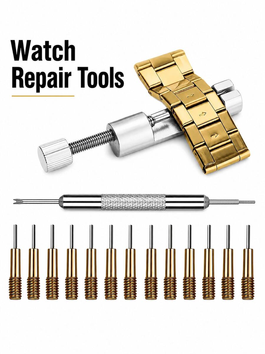 1 Set Watch Repair Tools, Including Adjustable Stainless Steel Watch Band Chain Pin Remover, Replaceable Pin Tips, Watch Band Spring Bar Removal Tool, Suitable For Stainless Steel Band Adjustment And PU Leather Band Removal. Perfect Gift.