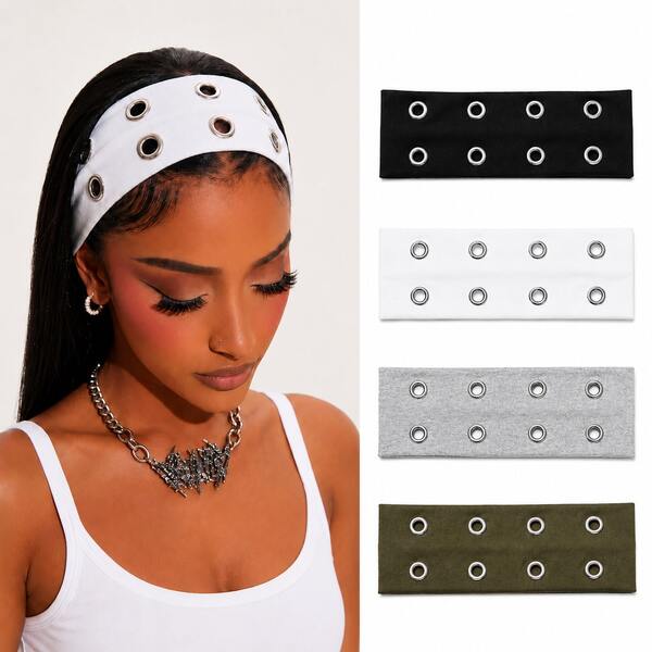 4 Pcs/1 Pc Women's Black, White, Gray And Green Fashion Punk Style Sweet Cool Sexy Soft Anti-Slip Elastic Hollow Out Beach Yoga Sports Knitted Headband, Fashionable Versatile Fairy Flower Hairband, Suitable For Daily, Casual, Party, Work, Vacation, Makeup, Outfit Matching, Spring Hairband, Summer Hairband, Autumn Hairband, Winter Hairband
