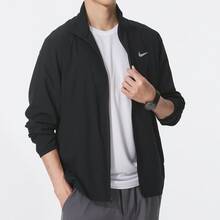 Nike Dri-Fit Solid Color Logo Jacket, Quick-Drying, Breathable, Windproof, Stand Collar, Versatile Sports And Casual Style, Men's - Black - View 2