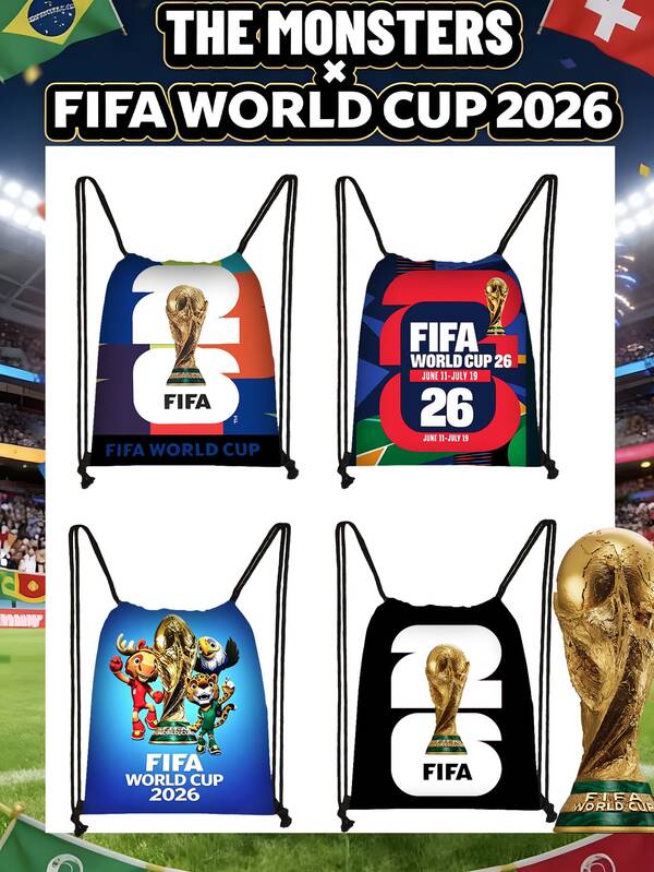2026 FIFA Drawstring Fitness Bag, Suitable For World Cup, Hiking & Travel Backpack With Creative Pattern, Essential For World Cup Viewing, Available In Black And White Colors School Supplies