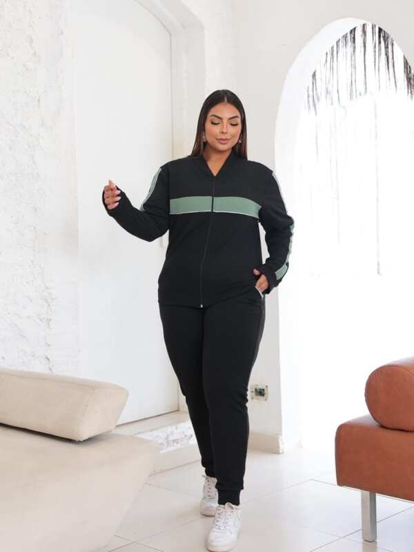 conjunto femenino de inverno no tamanho normal e plus zize M ao G3 com detalhes vivo no tecido malha crepe