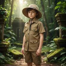 Disfraz Explorador Scout Cazador Disfraz Explorador Safari Infantil Disfraz Niños y Niñas - Caqui - Ver 1