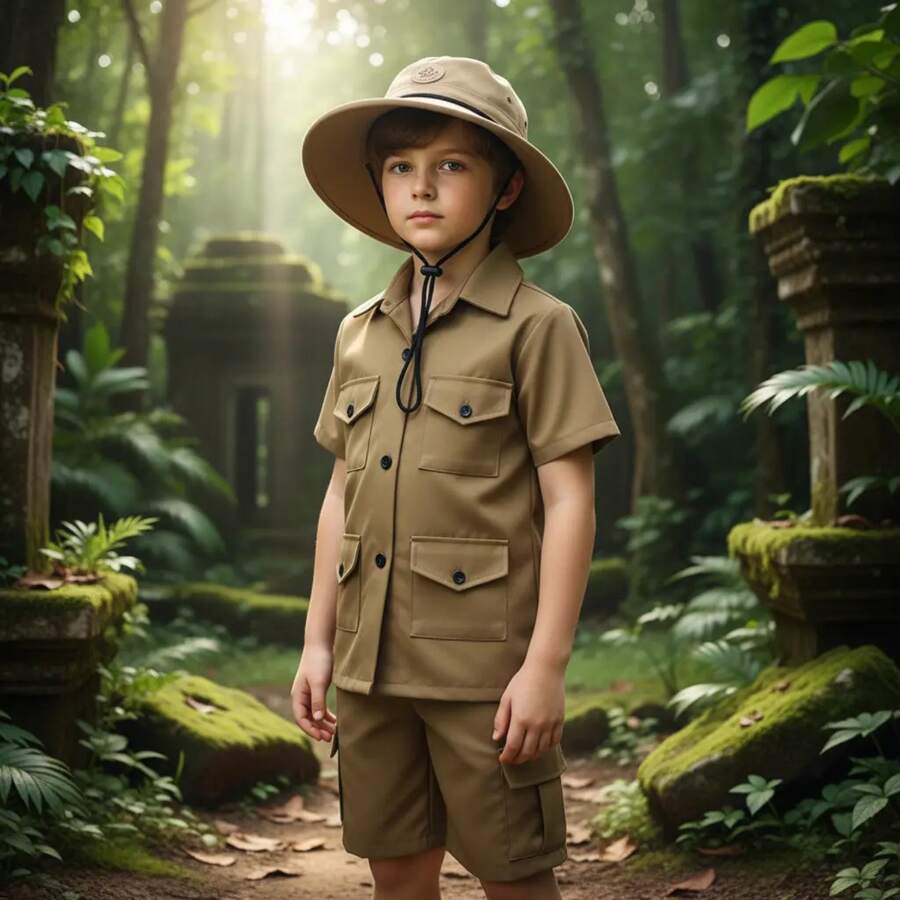 Disfraz Explorador Scout Cazador Disfraz Explorador Safari Infantil Disfraz Niños y Niñas - Caqui - Ver 1