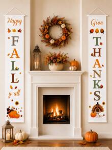4pcs Autumn Porch Decor Hanging Flags, 70.8 Inch Welcome & Thank You Door Hanging Decor, Pumpkin Gnome Turkey Maple Leaf Buffalo Plaid Vertical Sign, Suitable For Front Door, Porch, Entryway, Yard, Farmhouse, Thanksgiving Autumn Harvest Party Decoration - Multicolor - View 2