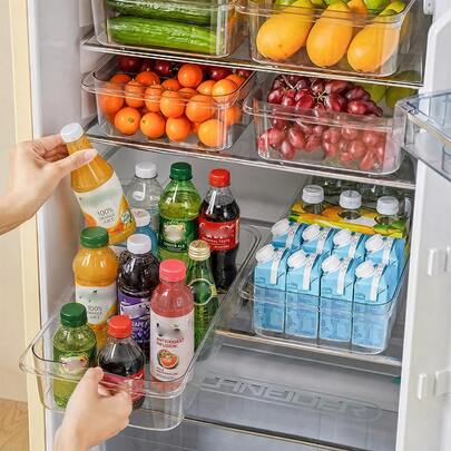 NATURAL SUMMERTIME Pull-Out Refrigerator Storage Bins With Casters; Kitchen Organization And Storage; Refrigerator Storage Bins With Handles; Compartmentalized Refrigerator Fruit Storage Bins; Pantry Organization; For Canned Goods And Beverages.