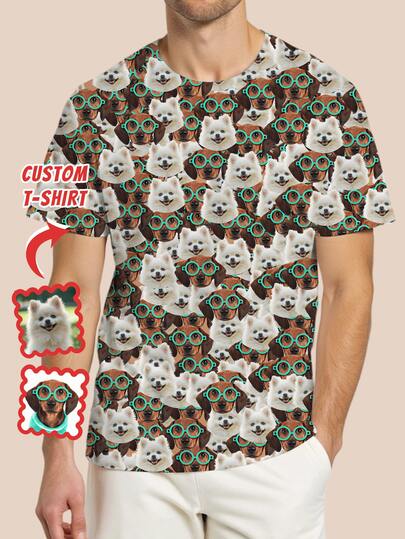 Personalized Customizable Men's Short Sleeve T-Shirt, 1pc Customizable Summer Short Sleeve Crew Neck T-Shirt, Casual Men's T-Shirt Customizable, All-Over Print T-Shirt, Casual Street Style