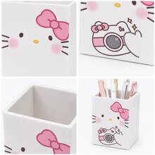 Ống cắm bút MINISO Hello Kitty màu trắng hình vuông để bàn, cốc đựng đồ có nơ hồng và họa tiết máy ảnh, giá đỡ cọ trang điểm văn phòng phẩm dễ thương, phù hợp trang trí bàn học và văn phòng, không kèm bút - Hồng - Xem 4