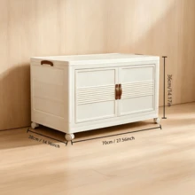 White Foldable Storage Cabinet | No Assembly Required (Or Simple Assembly) | Thickened PP Material | Suitable For Bedrooms, Bathrooms, And Laundry Rooms | Features Lockable Swivel Casters And Magnetic Double Doors - Apricot - View 12