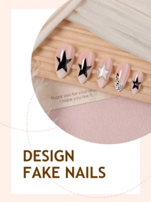 24 Stück französische Stil lange quadratische Press-On Kunstnägel, Farbverlauf Sternenhimmel Leopardenmuster Strass Design, Y2K Modestil, glänzende Vollabdeckung Nagelaufkleber, geeignet für Frauen und Mädchen für den täglichen Gebrauch - Verschiedenfarbig - Übersicht 3