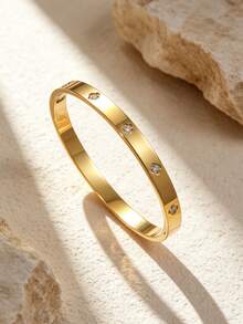 VceTd 3/4 piezas Elegante conjunto de joyería de acero inoxidable con decoración de trébol para mujeres, adecuado para uso diario o como regalo - Amarillo Oro - Ver 4