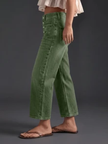New Women's Loose Elastic Waist Denim Capri Pants Casual Spring - Army Green - View 3