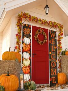 4pcs Autumn Porch Decor Hanging Flags, 70.8 Inch Welcome & Thank You Door Hanging Decor, Pumpkin Gnome Turkey Maple Leaf Buffalo Plaid Vertical Sign, Suitable For Front Door, Porch, Entryway, Yard, Farmhouse, Thanksgiving Autumn Harvest Party Decoration - Multicolor - View 5