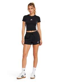 Adidas 三條紋短高腰女ESSENTIALS短袖T卹 - 黑色 - 查看 5