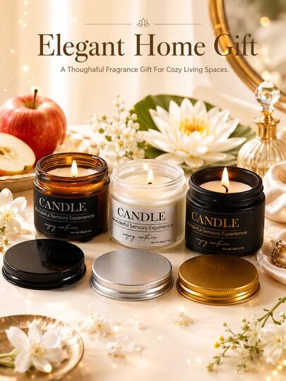 Luxury Romantic Atmosphere Scented Candle Set, Natural Jasmine, Snow Lotus, Apple, Lavender, Cookie, Aromatherapy, Smokeless, Stress Relief And Relaxation, Long-Lasting, Wedding Bedroom Bathroom Living Room, Valentine's Day Mother's Day Birthday Graduation Party