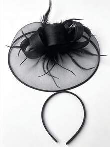 1pc Women's Solid Color Fascinator Hat, Tea Party Hat, Kentucky Derby Hat, Feather Hair Clip, Bridal Wedding Party Birdcage Veil Headpiece, Horse Racing Headpiece, Vintage Hat, 50s Costume Hat, Victorian Hat, Pillbox Hat, Women's Accessories, Mother's Day Halloween Christmas Gift, Mini Headpiece - Black - View 7