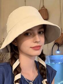 1pc Women's Wide Brim Bow Sun Hat, Fashionable Rope Beach Sun Protection Hat, Multiple Wearing Styles, Suitable For Outdoor Sun Protection And Beach Vacation - Lace - View 5