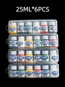 6 Colors 25ml Acrylic Watercolor Gouache Oil Paint Set, Versatile Artist Painting Supplies For Canvas Paper Wood Fabric, Vibrant Pigment Art Kit - 6 Pcs * 25 Ml - View 1