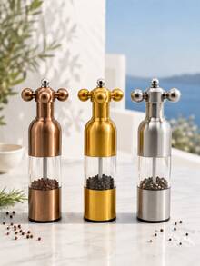 1Pc Stainless Steel Pepper Grinder, Salt And Pepper Grinder & Manual Spice Mill, Ceramic Grinding Core, Refillable, Clear Container, For Kitchen And Dining Table, Kitchen Accessories - Multicolor - View 1