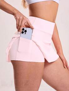 1pc Women's Sports Skirt, High Waist With Pockets Design, Suitable For Tennis, Golf And Other Sports, Pink - Pink - View 5