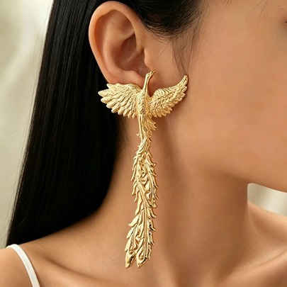 1 par de pendientes de fénix dorados elegantes y vintage de moda, adecuados para uso diario y fiestas