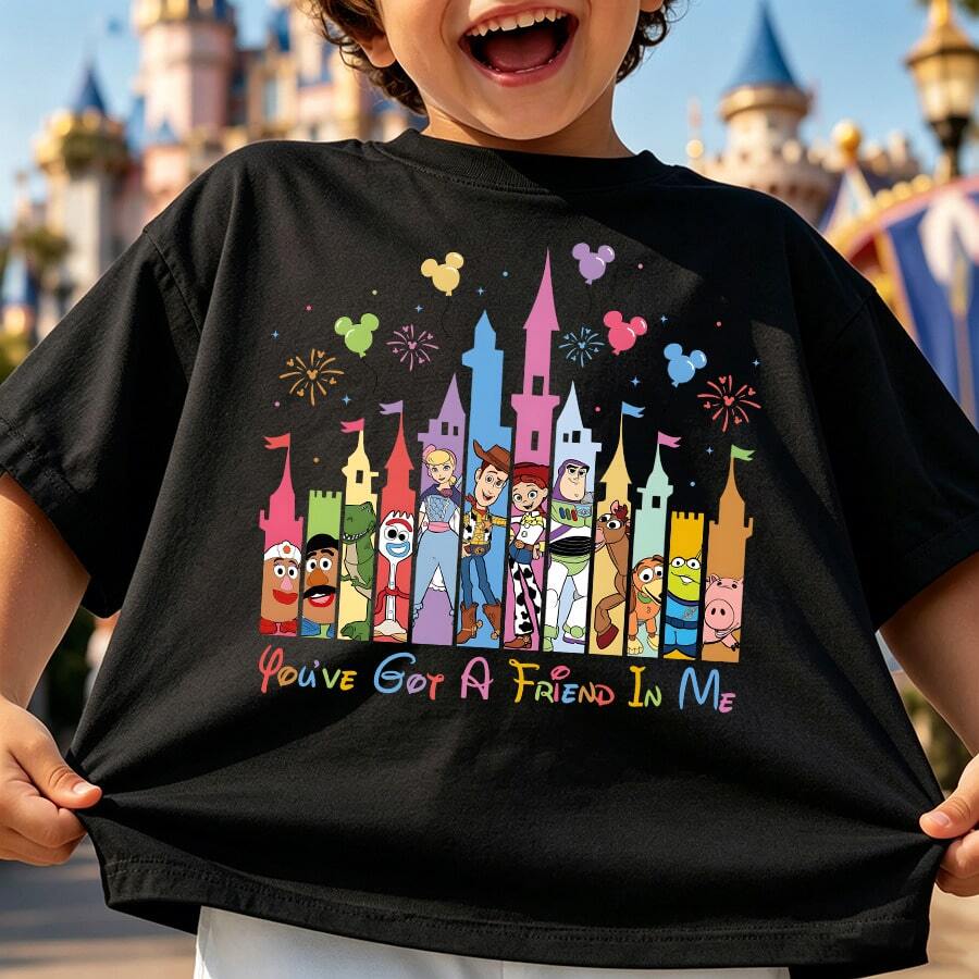 Disney Toy Story Kids Short Sleeve Tee 3-14Y Boys Girls Castle Character Print Daily Outdoor All Season Casual Top You've Got A Friend In Me - 黑色 - 查看 1