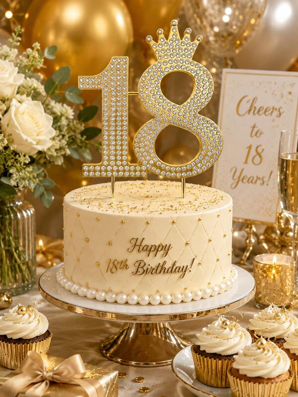 1 Stück luxuriöser, künstlerischer Kursiv-Zahlentoppper für Kuchen mit vollständiger Strass-Besetzung, Zahlen 15/18/21/25/50/80, für Geburtstag/Jahrestag/Feier, kreative Dessert-Dekoration, eleganter Stil, Gold-/Silberfarben, fließende geschwungene künstlerische Schriftart, Zahl 15/18/21/25/50/80 mit vollständiger Strass-Einlage und ohne zusätzliches Druckdesign, schlanke asymmetrische Zahlenumrandung mit zwei dünnen Metallstäben, funkelnde Strass-Oberfläche, glatte Einfügung für Geburtstag-/Jahrestag-/Feierparty-Kuchendekoration