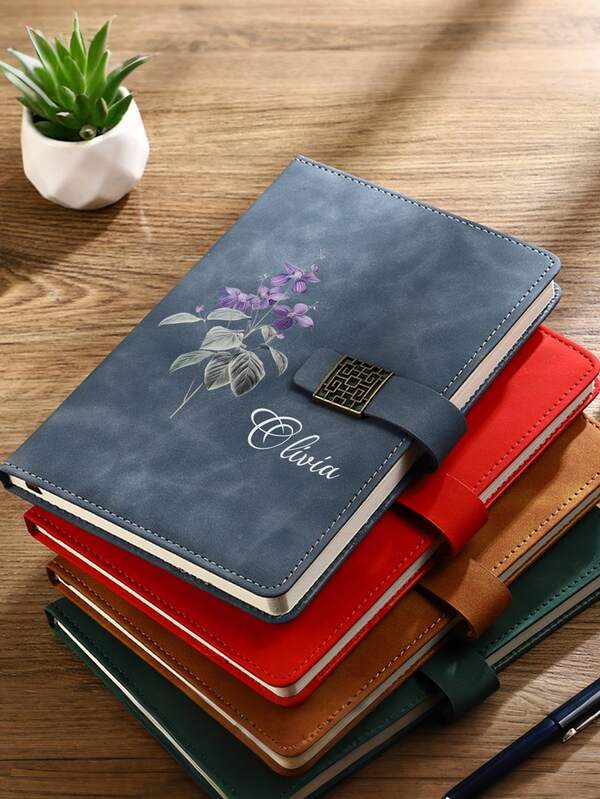Personalized Birth Flower Notebook Set, Customized Name Engraved Notebook With Pen And Gift Box, A5 Snap Closure Notebook, Gift For Women, Bridesmaids, Teachers And Graduation