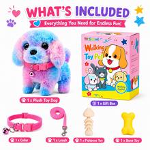 Colorful Electronic Walking Pet Dog Toy With Bone, Leash & Bow, Barking Plush Puppy For Imaginative Play, Birthday Christmas Easter Gift - 彩色 - 查看 9