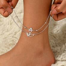 2Pcs/Set New Classic Initial Anklet Stainless Steel Bead Chain Layered Anklets For Women - Silver - View 1
