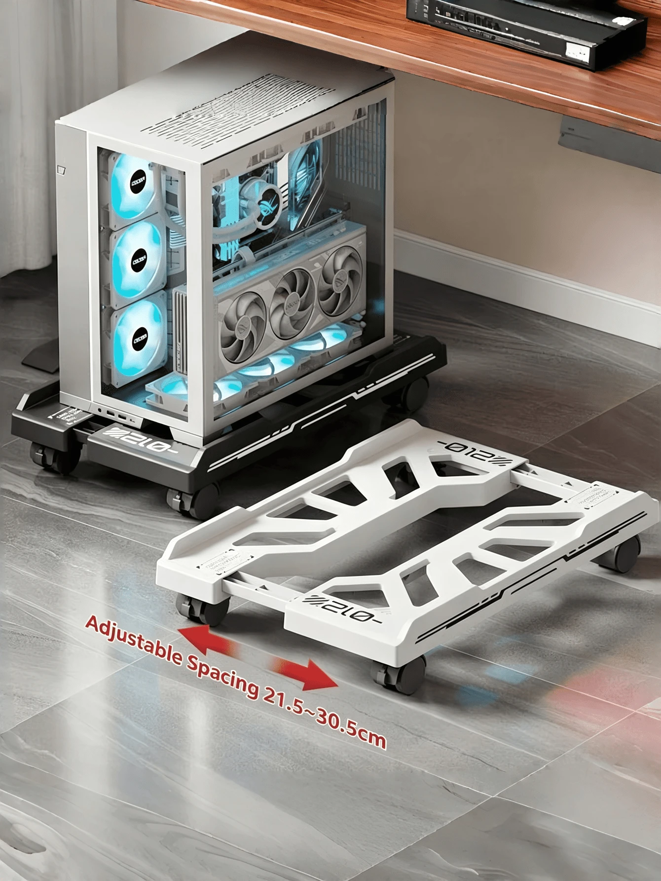 1pc Adjustable CPU Stand, Mobile Computer Case Cart With Universal Rolling Casters, Adjustable Desktop Stand, Multi-Functional Storage Rack
