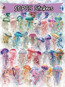 50 piezas Pegatinas de medusas de la isla del bosque, pegatinas de medusas de PET transparente, adecuadas para fundas de teléfono con forma asimétrica, portátiles, botellas de agua y álbumes de recortes, útiles escolares - 1 Set - Ver 1